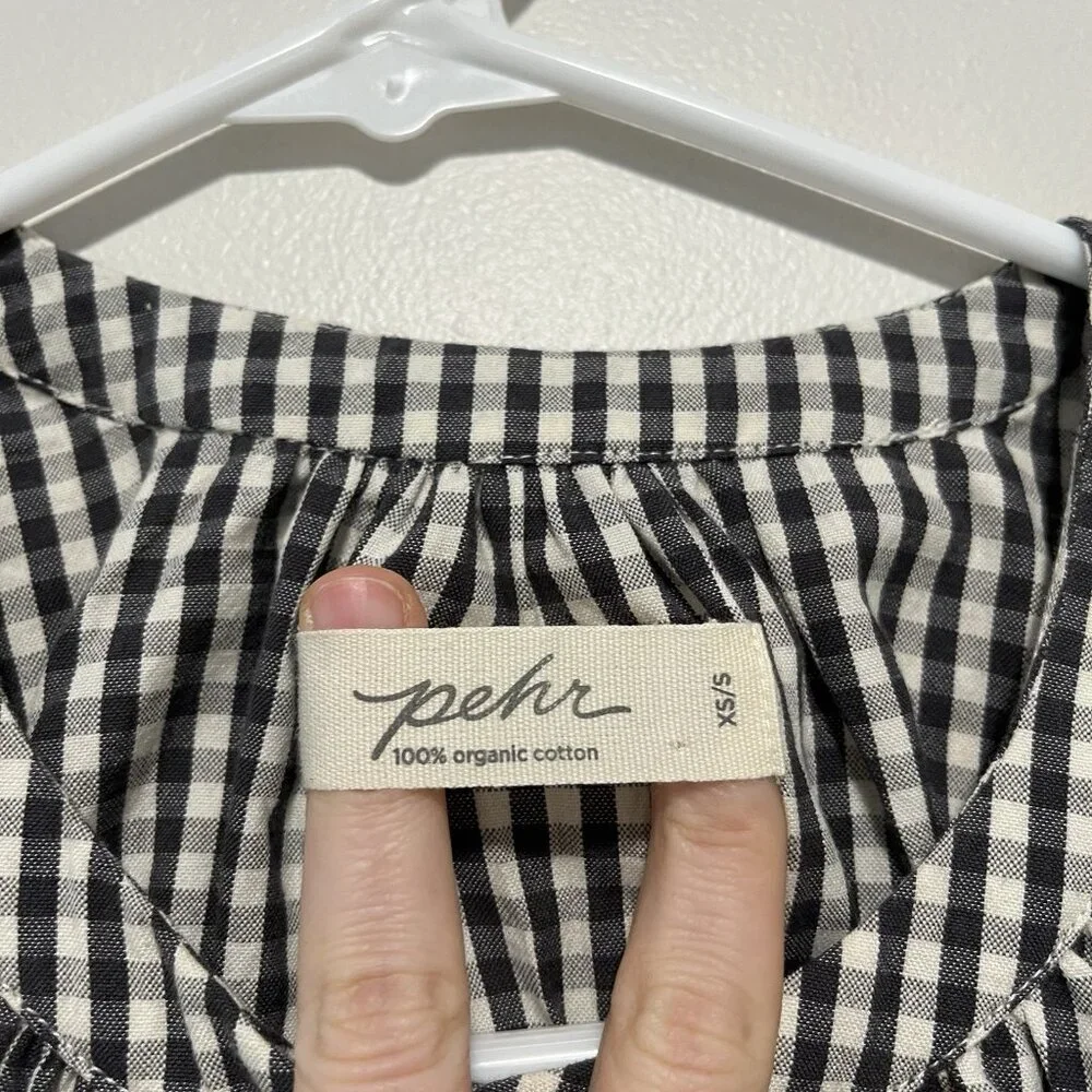 Pehr Black Gingham Women's Organic Cotton Blouse Size XS/S - Picture 4 of 9